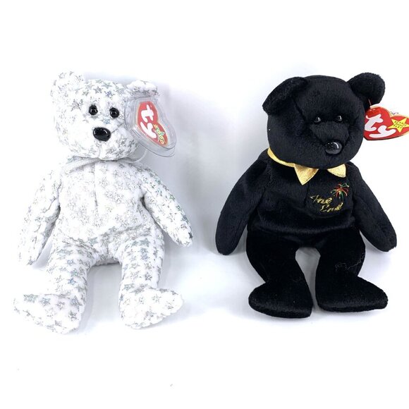 Beanie Babies The Beginning The End Bears 1999 2000 Y2K Lot of 2 - Picture 1 of 3